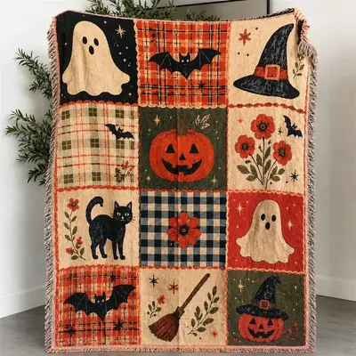 Halloween Pumpkin Pattern Decorative Blanket for Fireplace and Sofa - 2