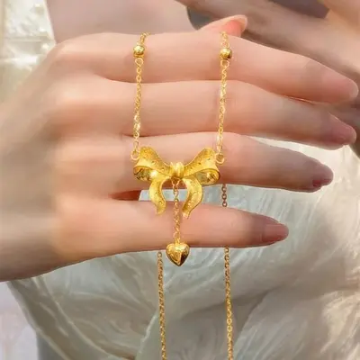 Gold bow necklace, princess design, collarbone chain