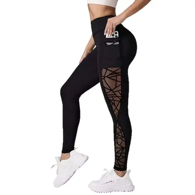 Women's Hip-Lifting Tummy-Control Leggings with Mesh Panels and Pockets