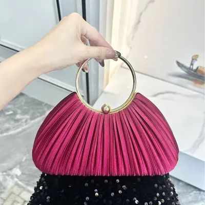 Pleated evening bag with single shoulder strap, small clutch handbag - 10