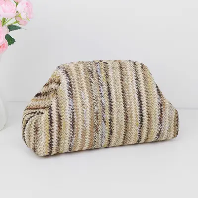 Imitation Straw Woven Cosmetic Bag, Rainbow Stripe, Large Capacity - 10