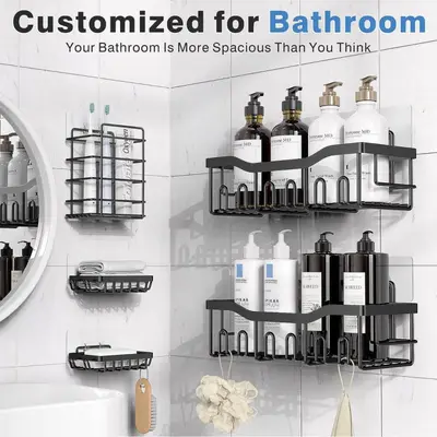 Banyo Demir Raf Duvara Monteli Diş Fırçalıklı Düzenleyici Raf Delik Açmadan