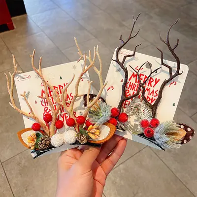 New Year Hair Clips for Girls with Cute Reindeer Antler Hair Bands
