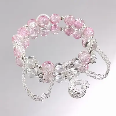 Women's Moon Crystal Beaded Bracelet, Versatile Design