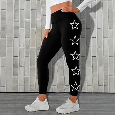 Sade Yan Beş Yıldızlı Yüksek Bel Yoga Pantolonu, Yumuşak Elastik Kadın Spor Tayt