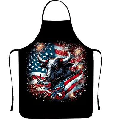 Independence Day Printed Waterproof Kitchen Apron with Neck Tie - 8