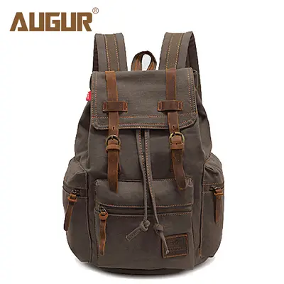 AUGUR Alge Canvas Retro Men's Backpack with Computer Compartment, Student Bag - 13