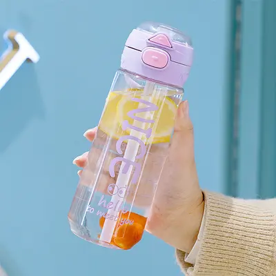 Yaz Sezonu Taşınabilir Çift İçecek Plastik Su Bardağı Pipet ile Yüksek Estetik Spor Su Şişesi Erkek Kadın Öğrenci Çocuk Bardak Toptan - 10
