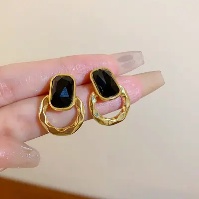 Silver needle stud earrings women's, vintage, gold-tone, versatile - 11