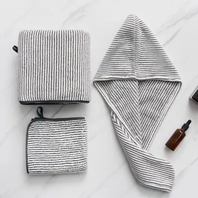 Bathroom towel set 3-piece, bamboo charcoal coral velvet - 4