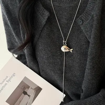Zirkonia-Schneeflocken-Halskette ausziehbar, lange Pullover-Kette