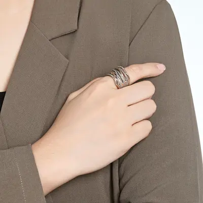 Cross-border Amazon bestseller multi-strand twisted braided rope knot titanium steel gold-plated women's ring unique sophisticated finger ring