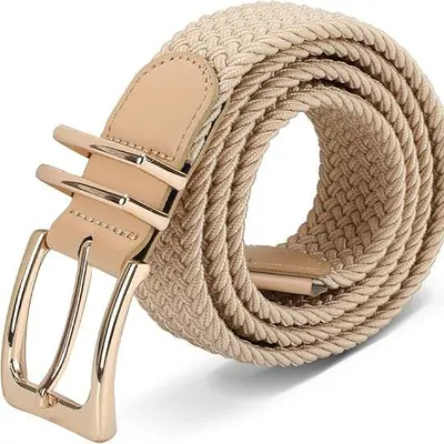 Men's Elastic Woven Belt and Women's Canvas Stretch Belt, Korean-Style Buckle - 9