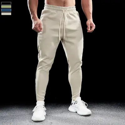 Men's Cotton Running Trousers, Zip Pockets, Slim Fit Joggers - 8