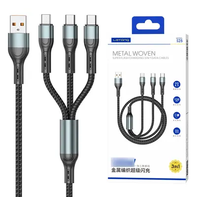 Кабель 3-в-1 Letao 100W сверхбыстрая зарядка 6A совместимый с iPhone и Android - 8