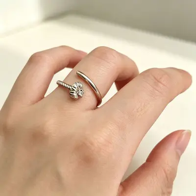 Coffee Gold Zircon Ring, Open Design, Stackable - 7