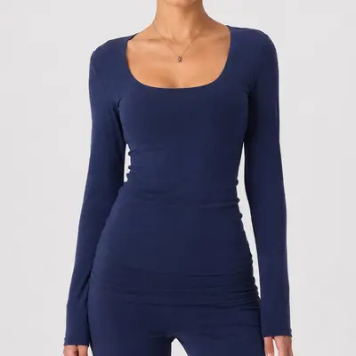Women's Fleece-Lined Long Sleeve U-Neck Yoga Top - 10