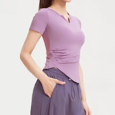 Kadın Kısa Kollu Elastik Yoga ve Koşu T-Shirt Nefes Alabilir - 3
