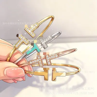 T加经典双T手镯高货镀18k金玫瑰金镶钻贝母轻奢高级感情侣手环ins - 2