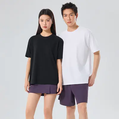 Sommer-T-Shirt aus 50er Baumwolle, Rundhals, Lila, locker