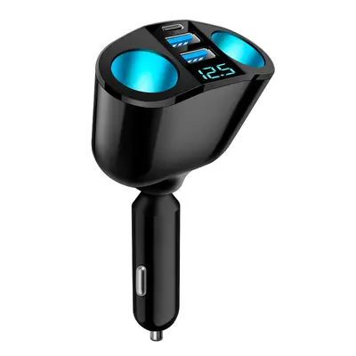 Dijital ekranlı yeni çift USB tip-C araç şarj cihazı QC3.0 hızlı şarj çok fonksiyonlu çakmak genişletme araç şarj cihazı
