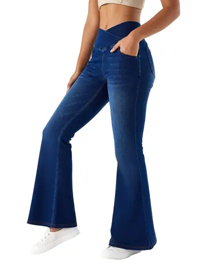 High-Waisted Yoga Denim Pants, Hairy Horsehair Fabric, High Elasticity