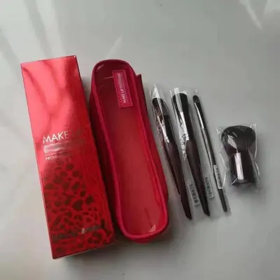 Make-up-Pinselset, roter Metallgriff, Kunstfaserborsten