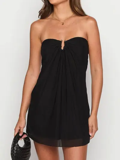 Women's Mesh Dress, Sheer Bodice, Backless, Small V-Neck, Black
