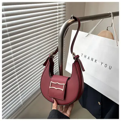 Women's Solid Color Underarm Bag, Crescent Single Shoulder Handbag - 8