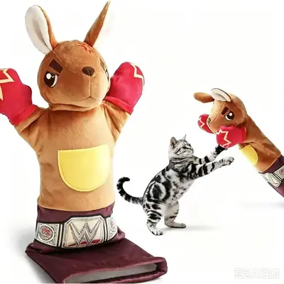 Kangaroo Boxer Cat Interactive Boxing Toy, Plush Hand Puppet Teaser - 2