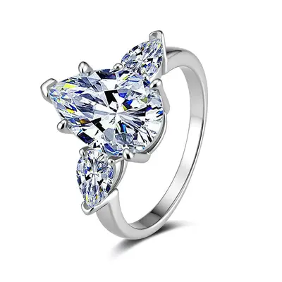 S925 Sterling Silver Moissanite Water Drop Pear-Cut Women's Ring - 5