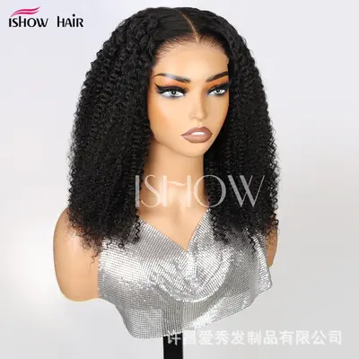 European and American 5*5 Real Human Hair Glueless Wig Cap Kinky Curly Lace Wig Cap Human Hair Wigs