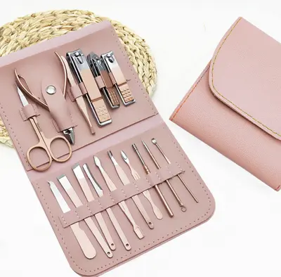 Manicure set 16 pieces, PU leather, nail and grooming tools - 10