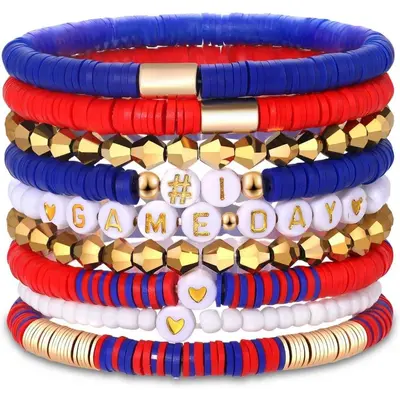 Amazon Best Seller Game Day Bracelet Set 9 Pieces Women's Elastic Beaded Soft Ceramic Bracelet Set Decoration Factory