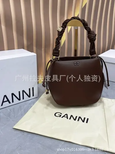 GANNI 2026 Women's Woven Hexagonal Bucket Bag, Single Shoulder or Crossbody