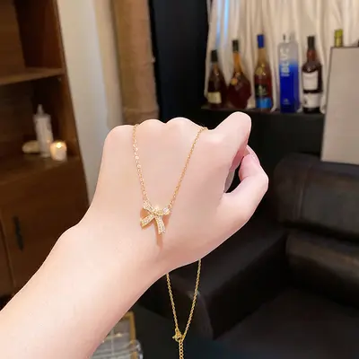 Lightweight luxury niche high-end titanium steel necklace elegant micro inlaid zirconia bridge bone chain fashion versatile temperament internet celebrity pendant - 7