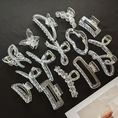 Hair Claw Clip, Simple Transparent Raw Material Hair Clip, Medium-Large Size for Thick Hair, Shark Clip for Back of Head Bun Styling Hairpin, Solid Color - 3