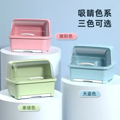 Kitchen Tableware Storage Box with Lid and Drain - 5