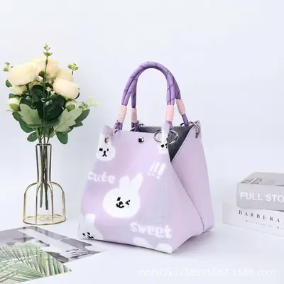 Gestrickte Damenhandtasche mit Ringgriff, kleine Stoff-Tote-Bag - 12