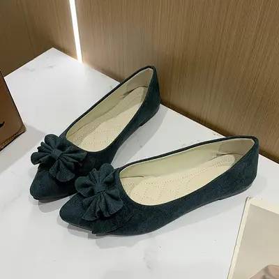 Women's Suede Ballet Flats with Bow, Pointed Toe, Size 43 - 5