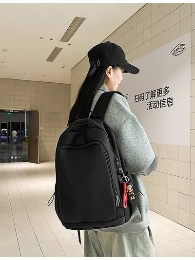 Korean-Style Solid Color Large Capacity Backpack for School and Travel - 4