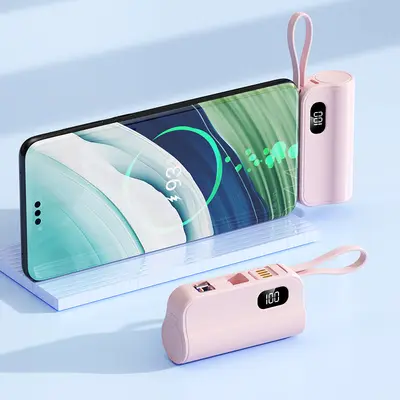 Mini-Kapsel-Powerbank 5000 mAh mit integriertem Kabel - 8