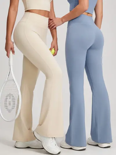 Yüksek bel kalça kaldırıcı çan paça yoga tayt, nefes alabilen, çıplak his veren dar kesim - 5