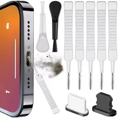 USB-Schutzkappen für Type-C Anschluss, Metall-Staubschutzstecker für Smartphone-Ladeanschluss mit Reinigungsbürste