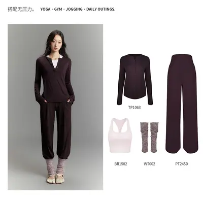 Damen-Yogashirt mit Henley-Kragen, langarm, schmal geschnitten