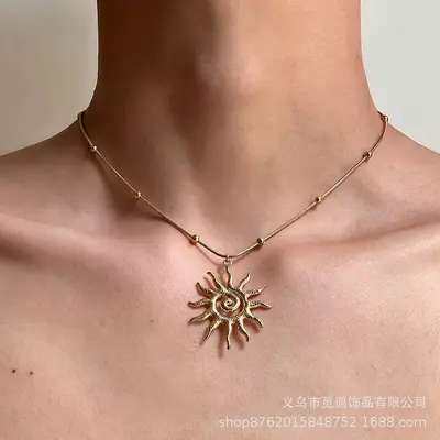 Bohemian Retro Sunflower Necklace for Women, Collarbone Chain