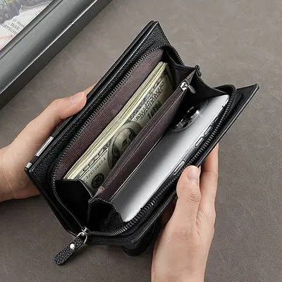 Men's Long Wallet with Zipper and Multiple Card Slots, Multifunctional - 3
