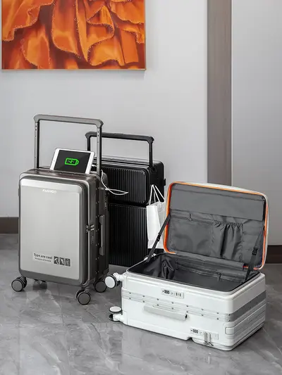 Rechargeable Double-Sided Aluminum Frame Carry-On Suitcase 20 Inch, Silent Wheels - 1