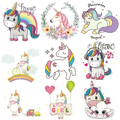 Cute Unicorn Heat Transfer In Stock Children's Clothing Heat Transfer Logo Iron-On Printing Patch Offset Heat Transfer Sticker Wholesale