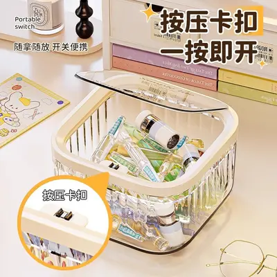 Desktop cosmetics storage box, transparent with lid - 3